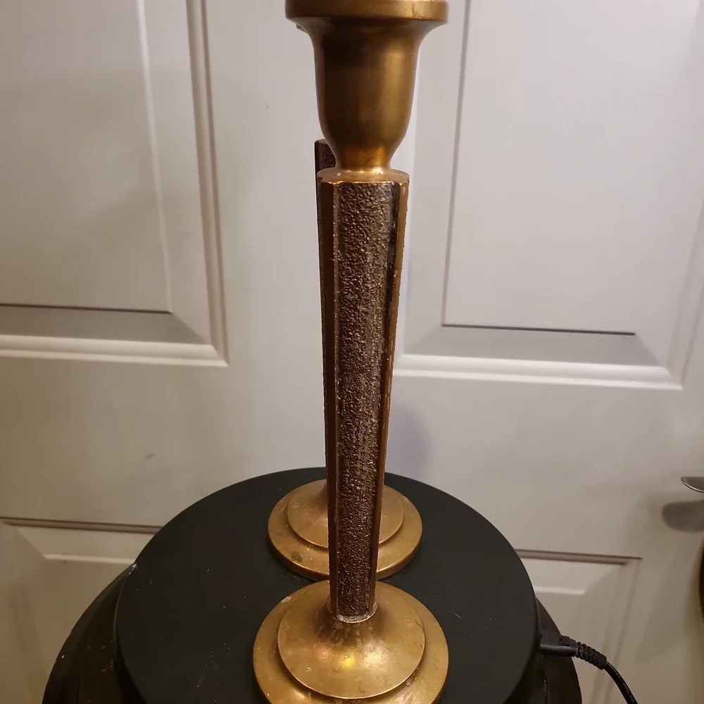 Antique Pair of Bronze Cast Embossed Candle Holder Candle Sticks 12" - Picture 4 of 11